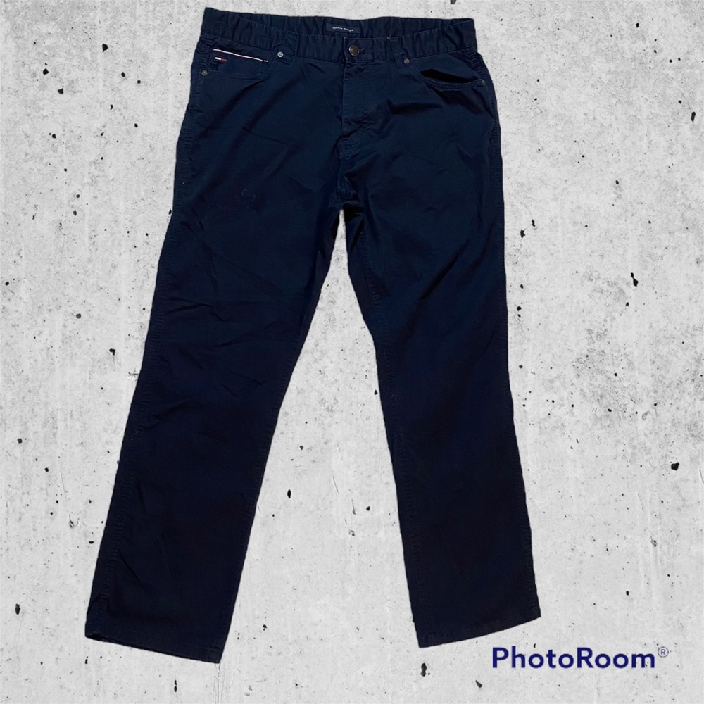 Tommy Hilfiger Chino pants pocket logo stretchy 36 high rise dark blue
